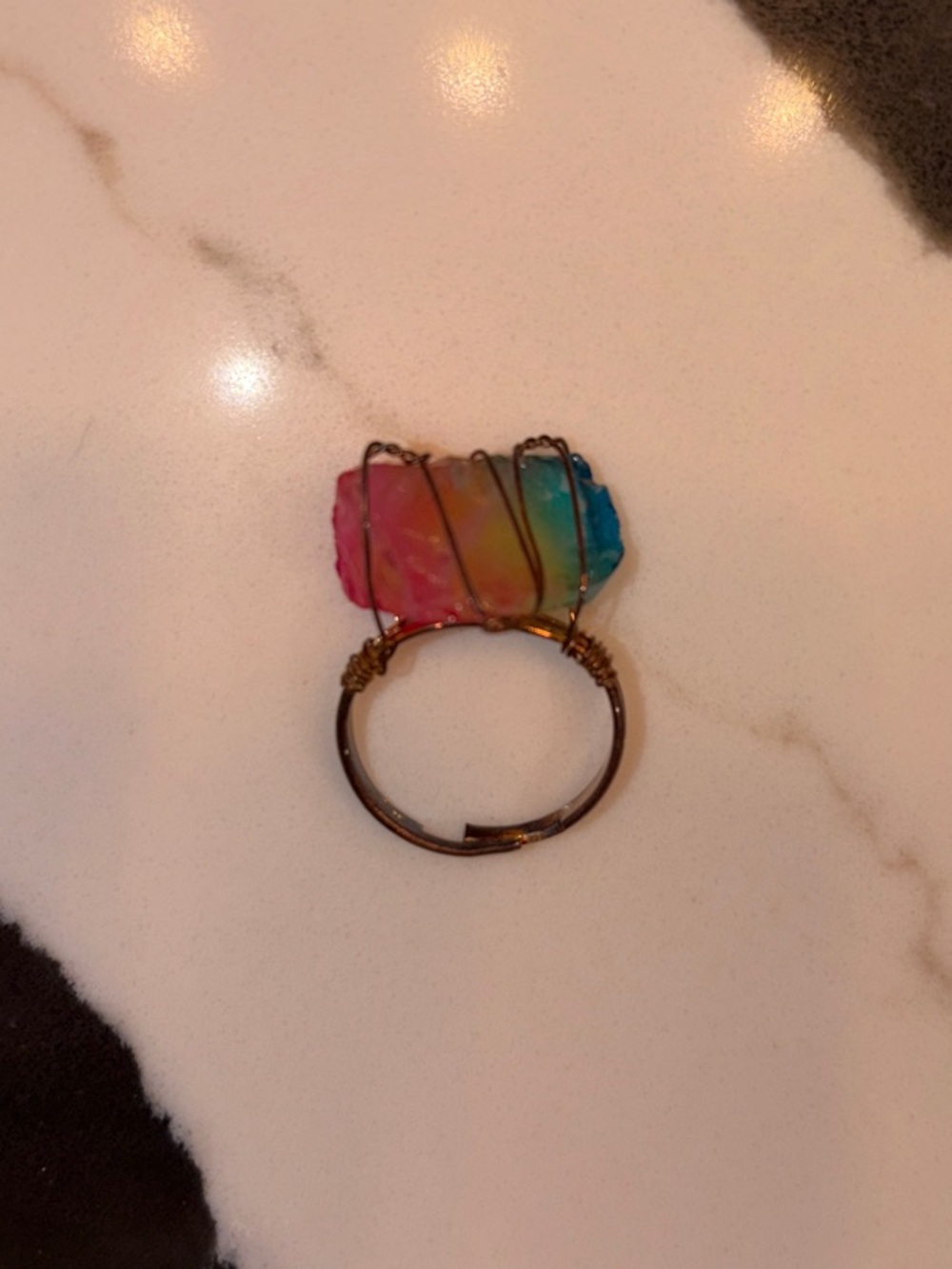 American Apparel Rainbow Pink Yellow Blue Wire-Wrapped Ring